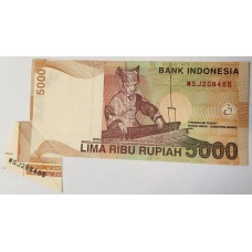 INDONESIA 2001 . FIVE THOUSAND 5,000 RUPIAH BANKNOTE . ERROR . MISPRINT SERIAL